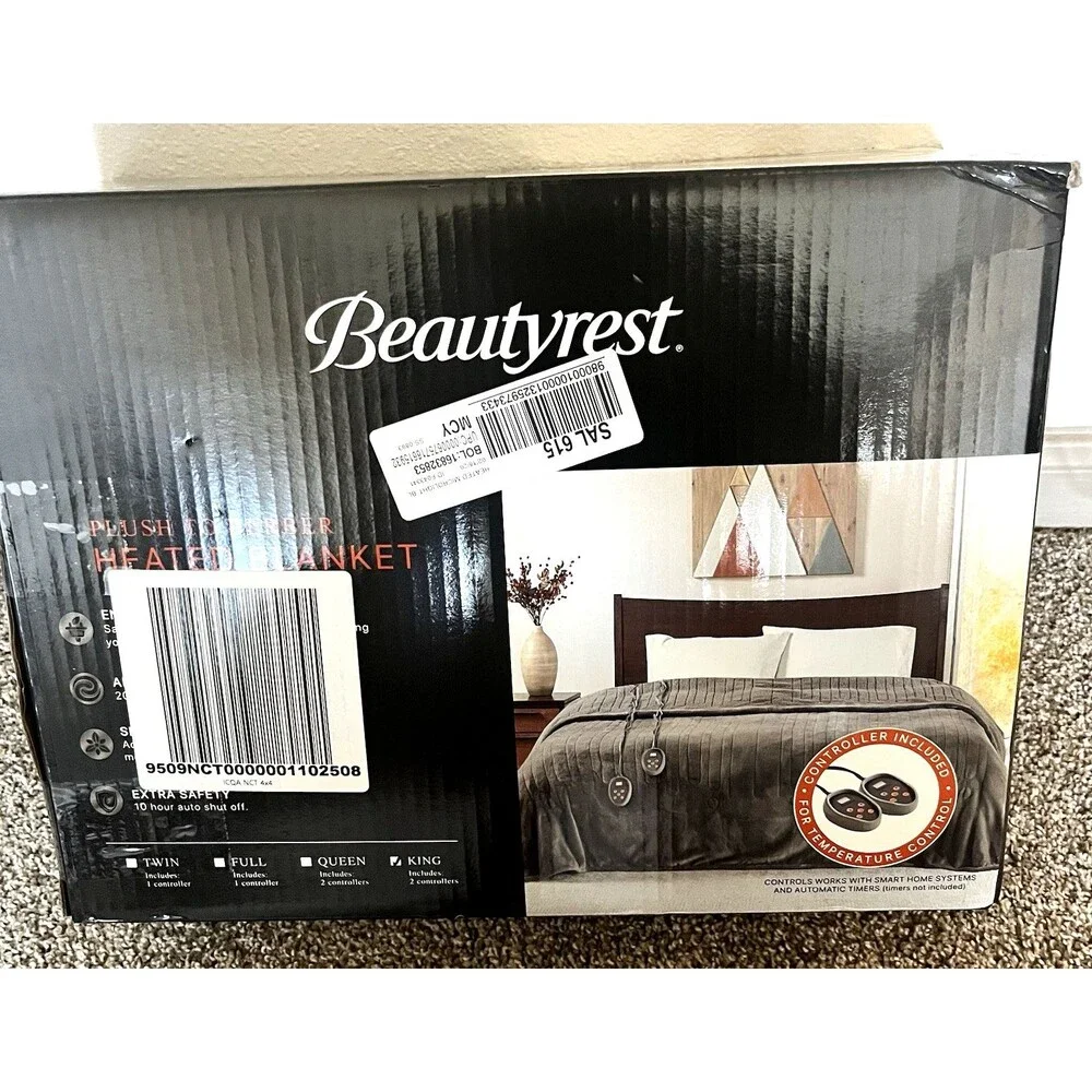 Beautyrest Heated Microlight to Berber Blanket King - Gray